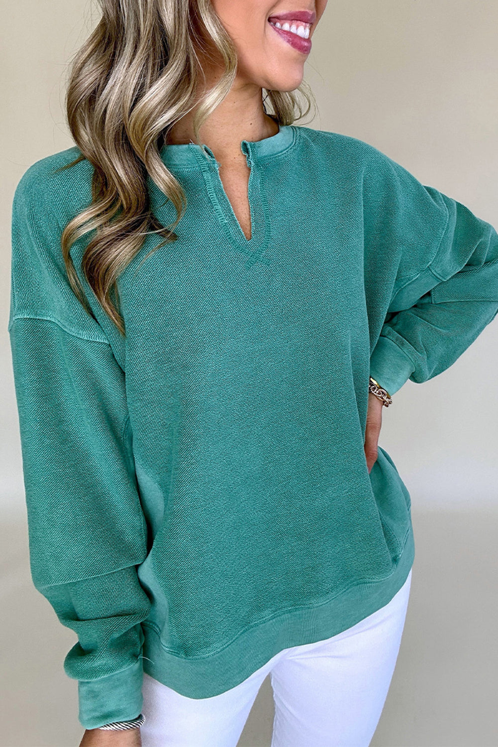Teal Notched Neck Sweatshirt