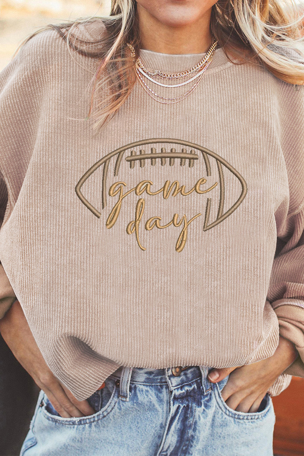 Apricot ‘Game Day’ Embroidered Corduroy Sweatshirt