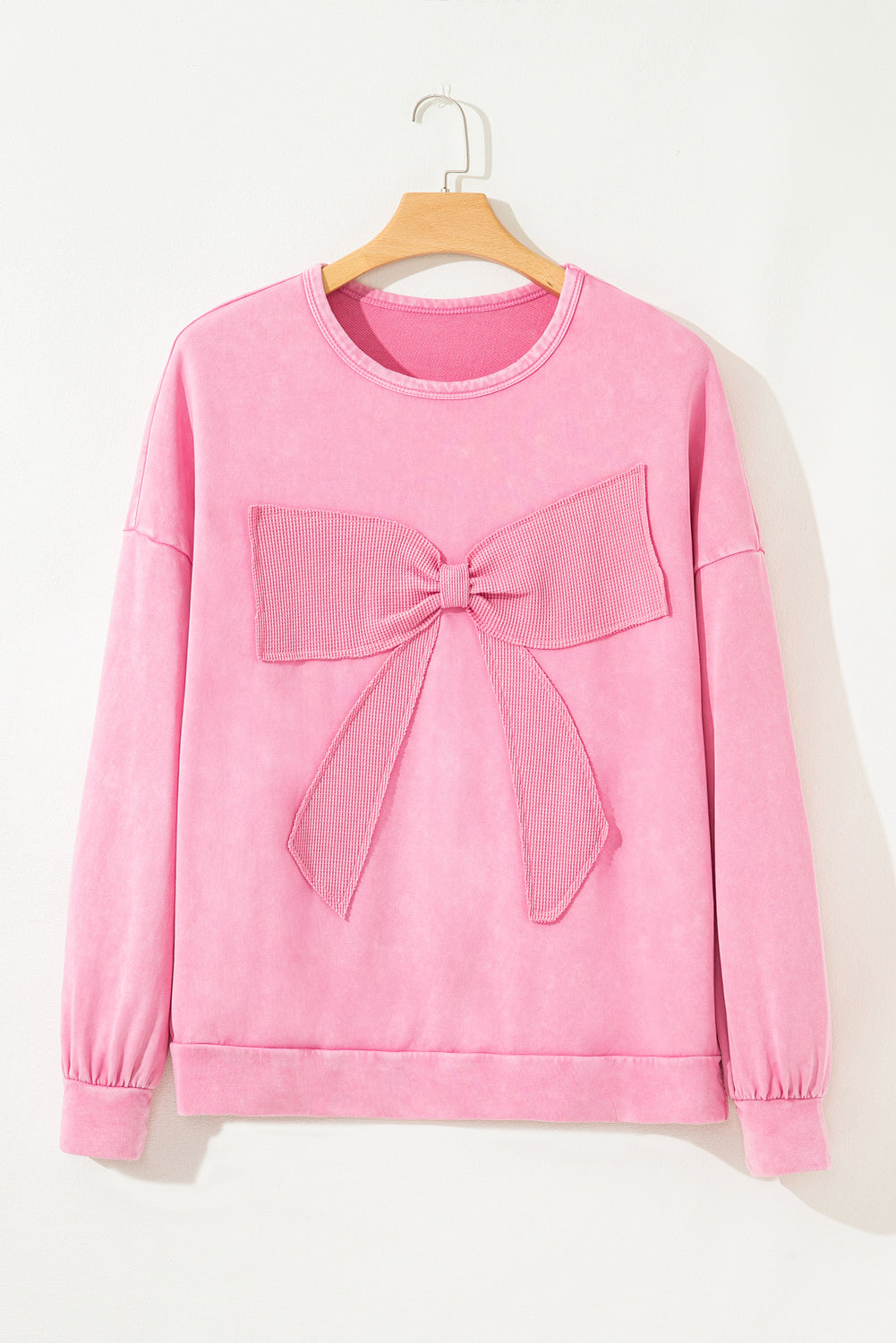 Pink Bowknot Patchwork Graphic Mineral Wash Plus Size Sweatshirt