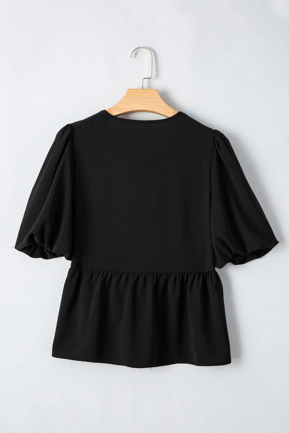 Black Puff Sleeve Bowknot Blouse