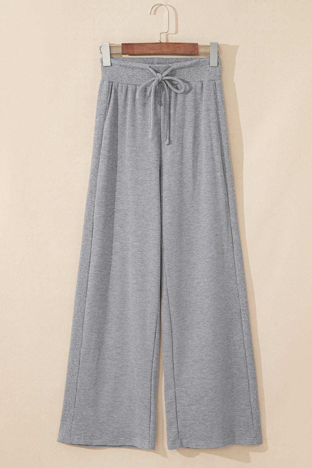 Gray Waffle Knit Wide Leg Lounge Pants