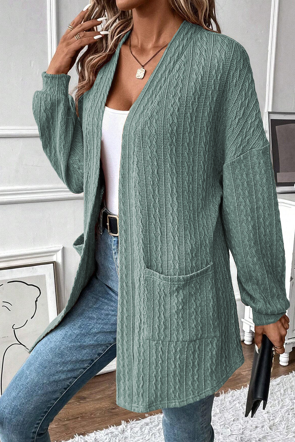 Canton Textured Knit Open Front Cardigan