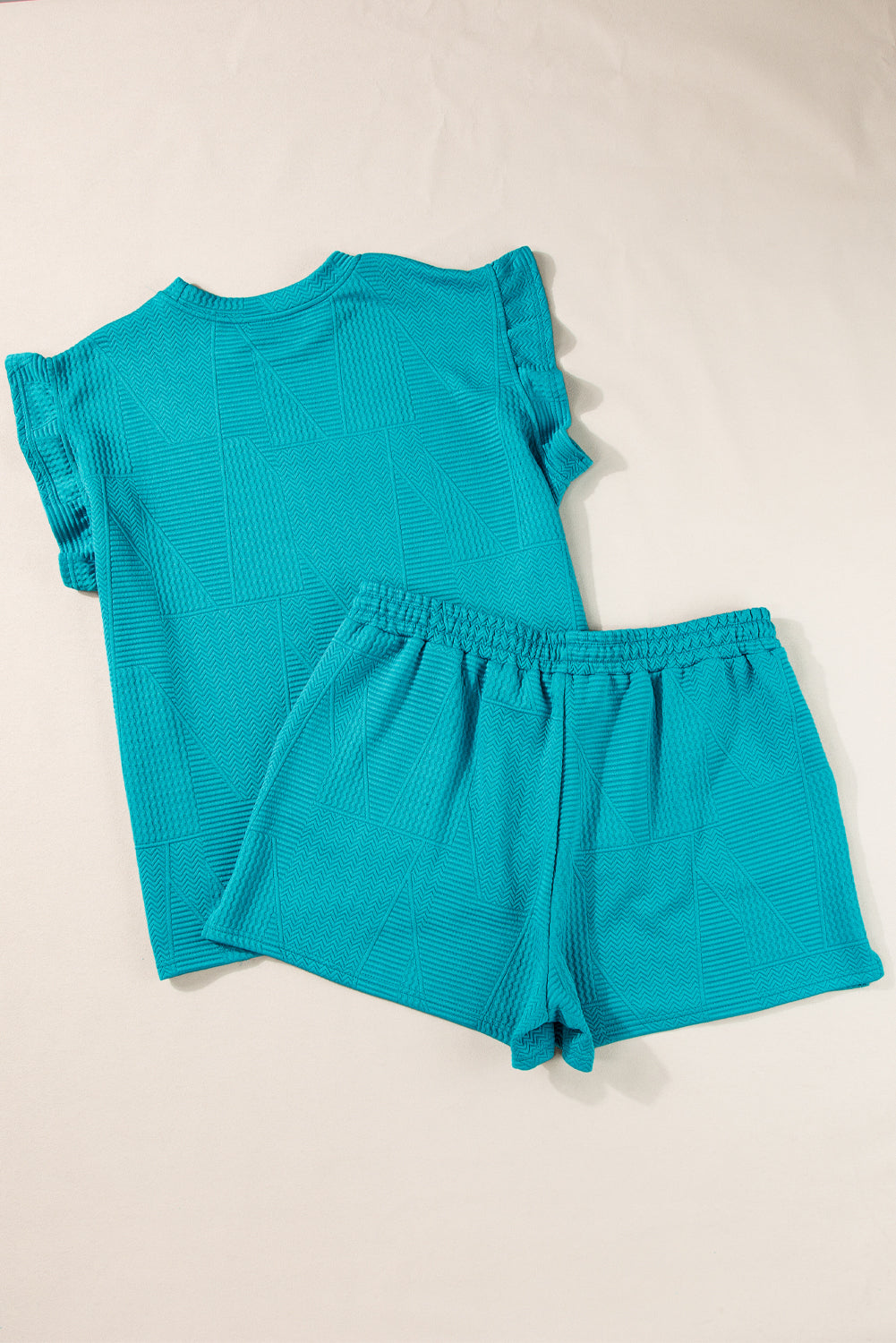 Teal Textured Ruffle Split Top and Short Set
