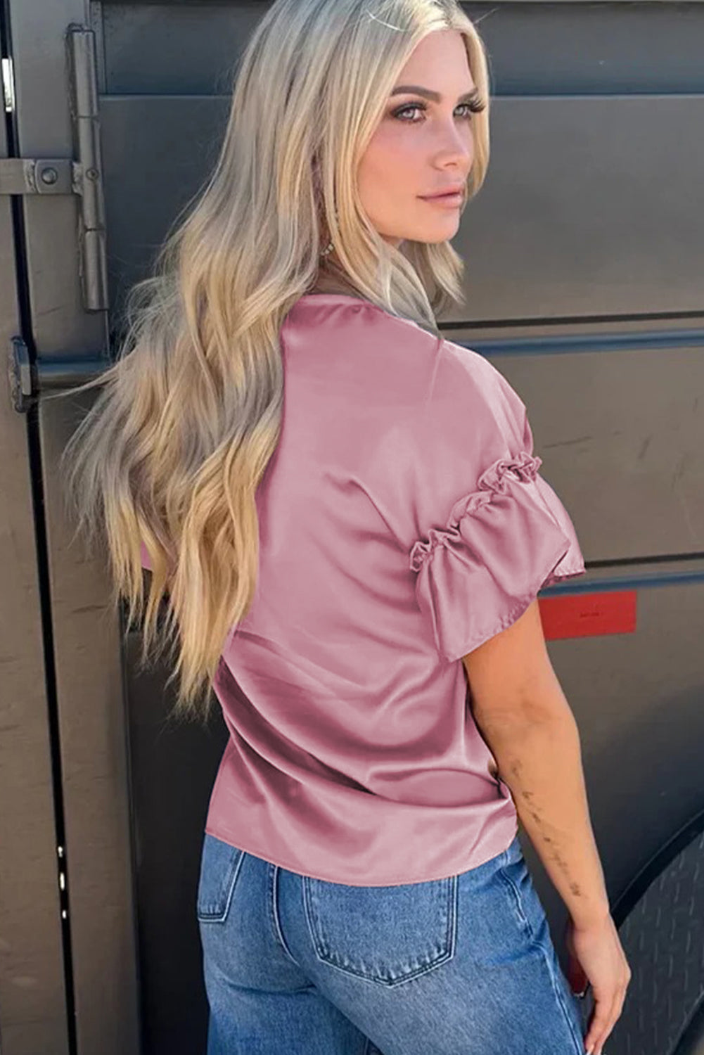 Pink Ruffle Sleeve Top