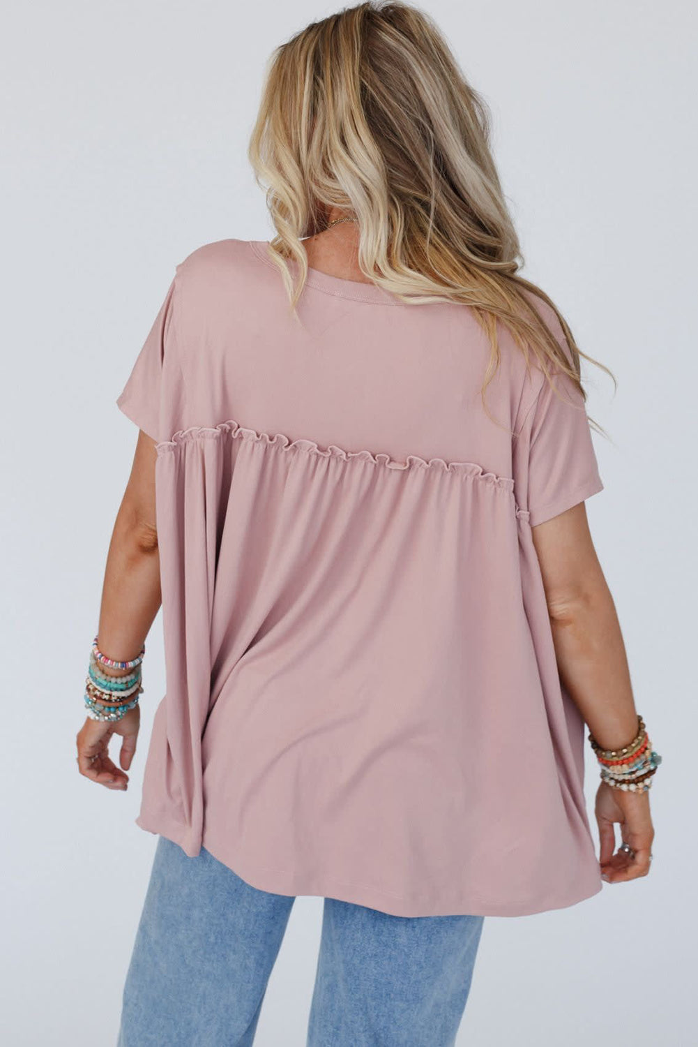 Light Pink Ruffled Trim Babydoll Tee
