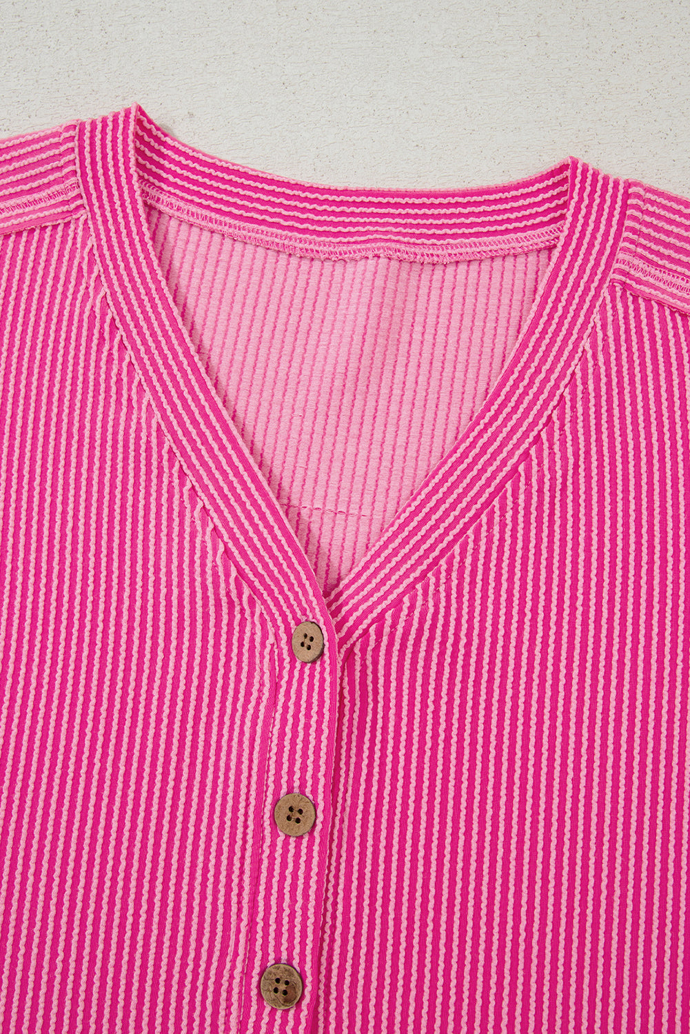 Bright Pink Ribbed Short Sleeve V Neck Romper