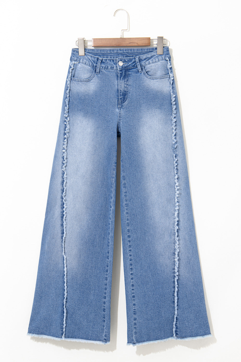 ‘Heather’ Blue Vintage Stitching Raw Hem Flared Jeans