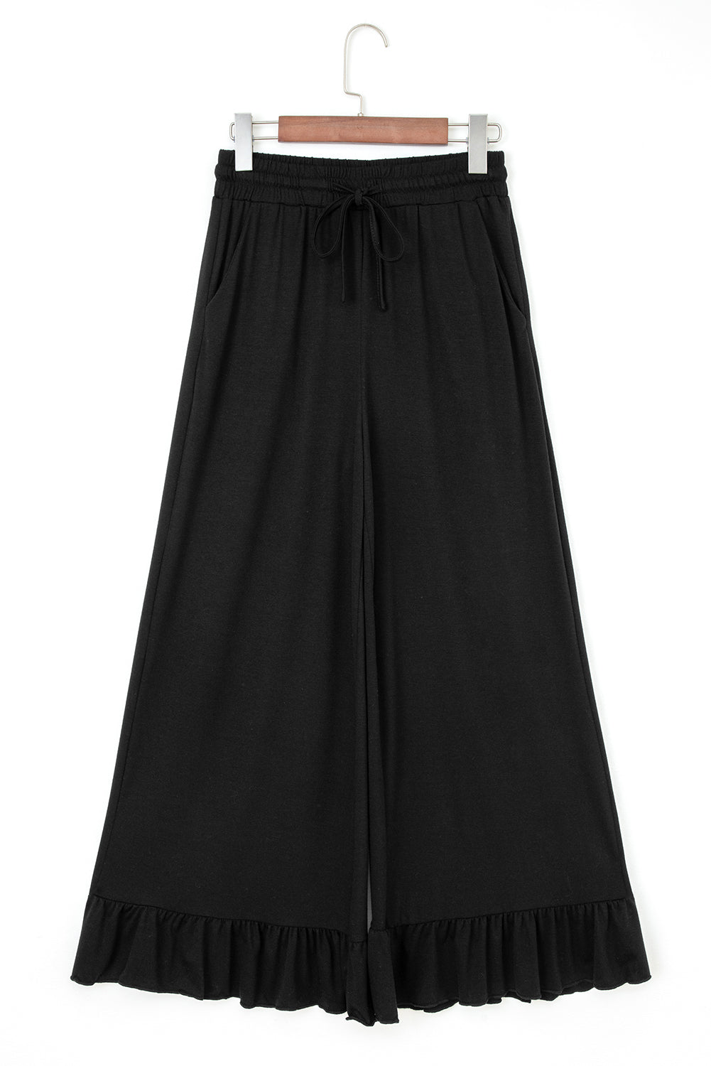 Black Ruffled Wide Leg High Waist Pants