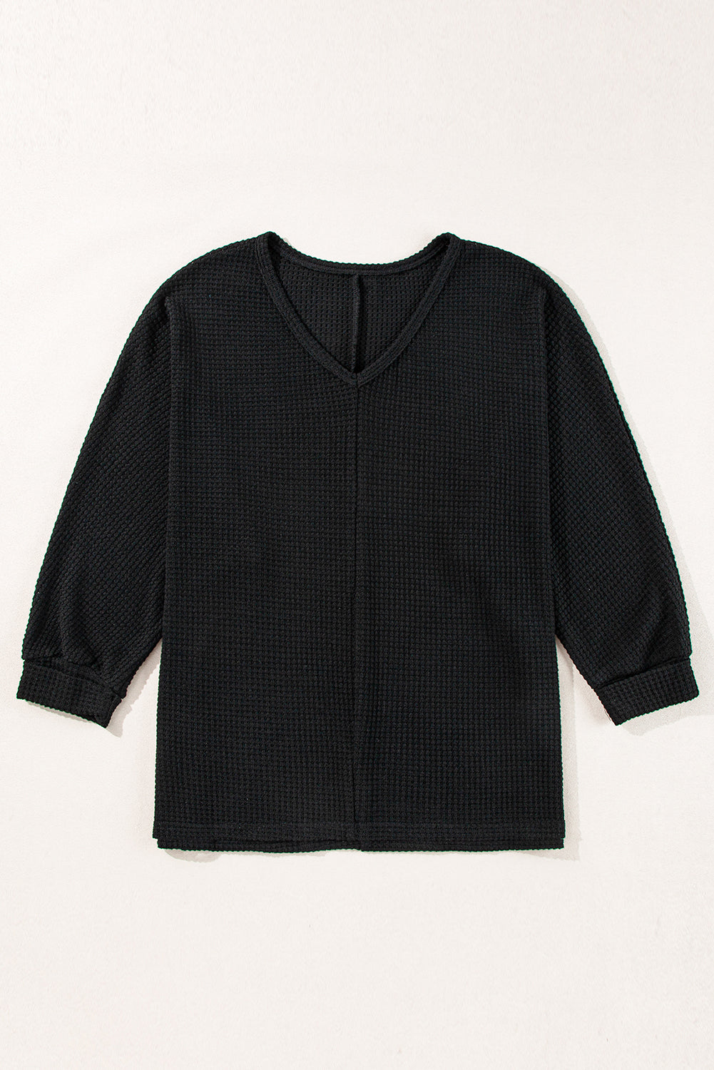 Black Waffle Knit Side Slits Top