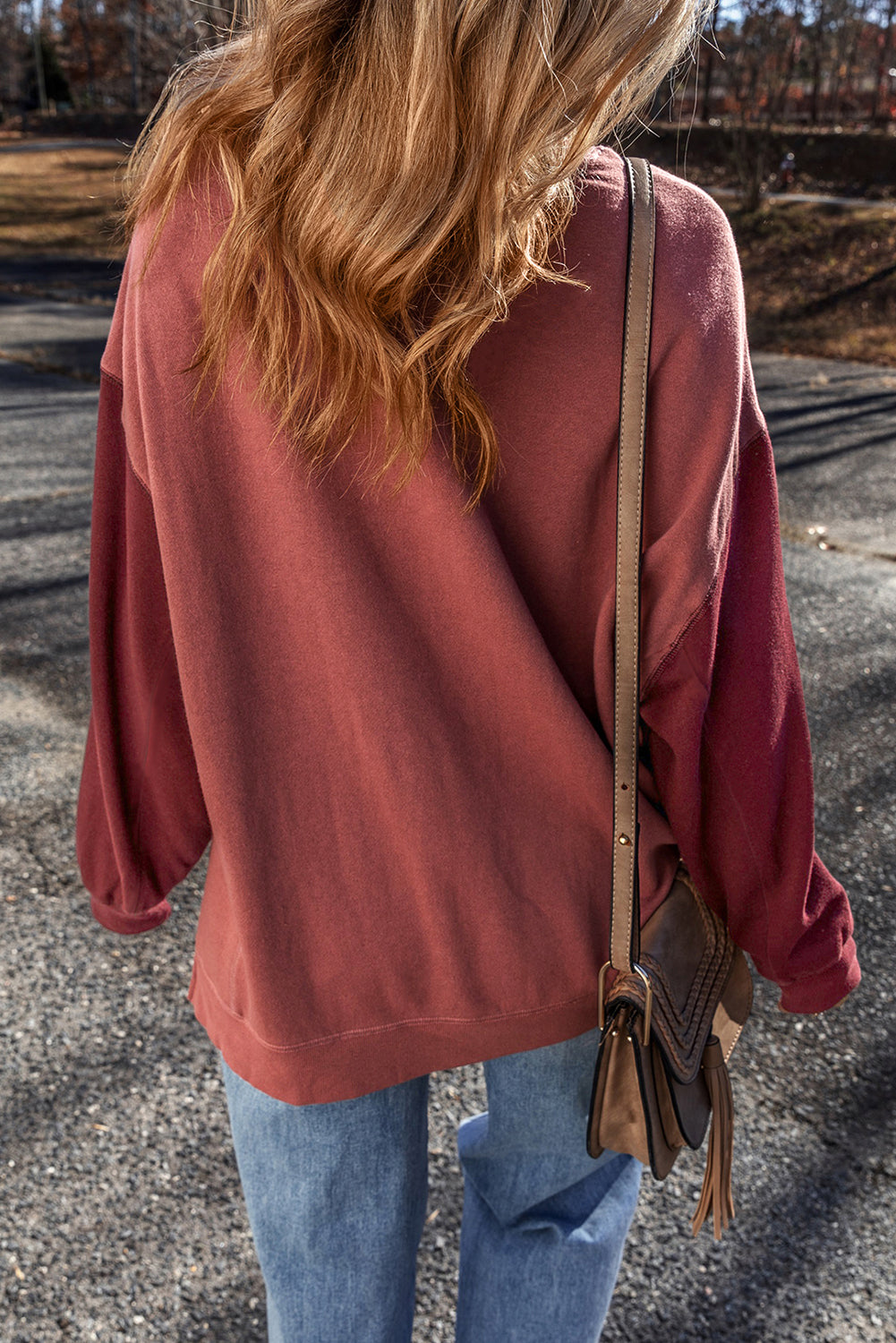 Mineral Red Patchwork Pullover Sweatshirt