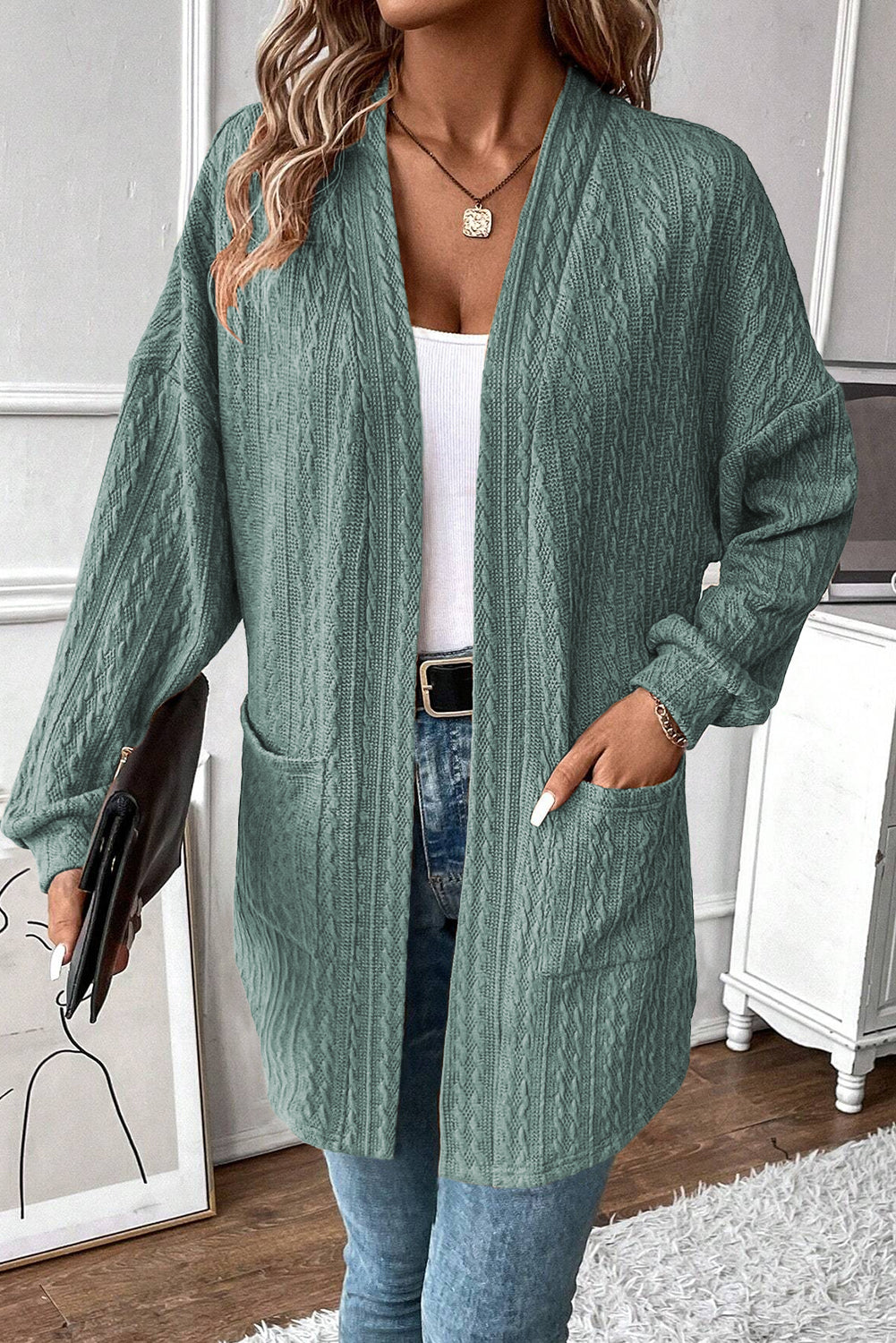 Canton Textured Knit Open Front Cardigan