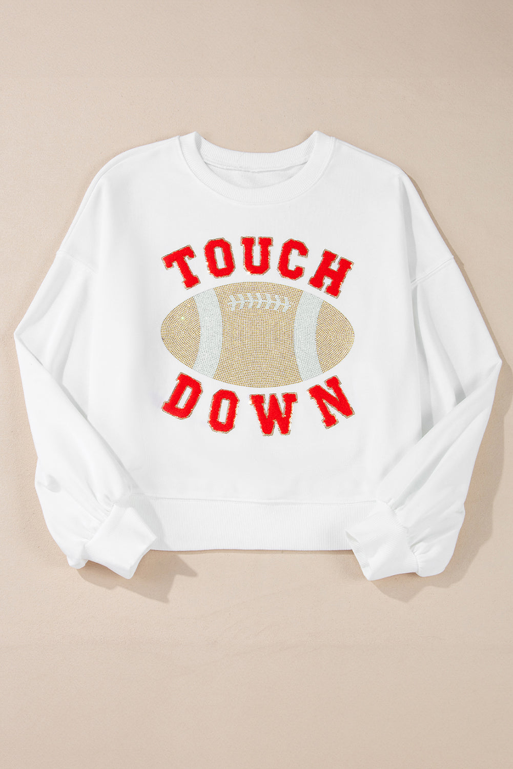 White 'TOUCH DOWN' Football  Pullover Sweatshirt