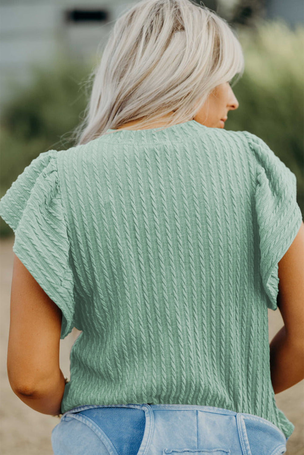Jade Textured Flutter Sleeve Top