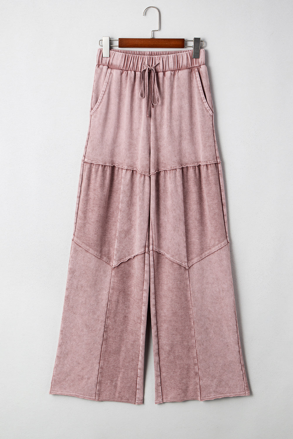 Mineral Wash Tiered Wide Leg Patchwork Pants