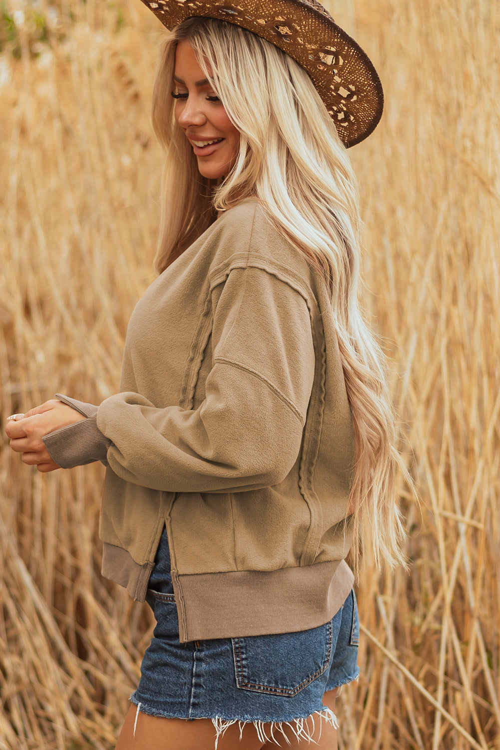 Dark Khaki Pullover Sweatshirt with Side Slit