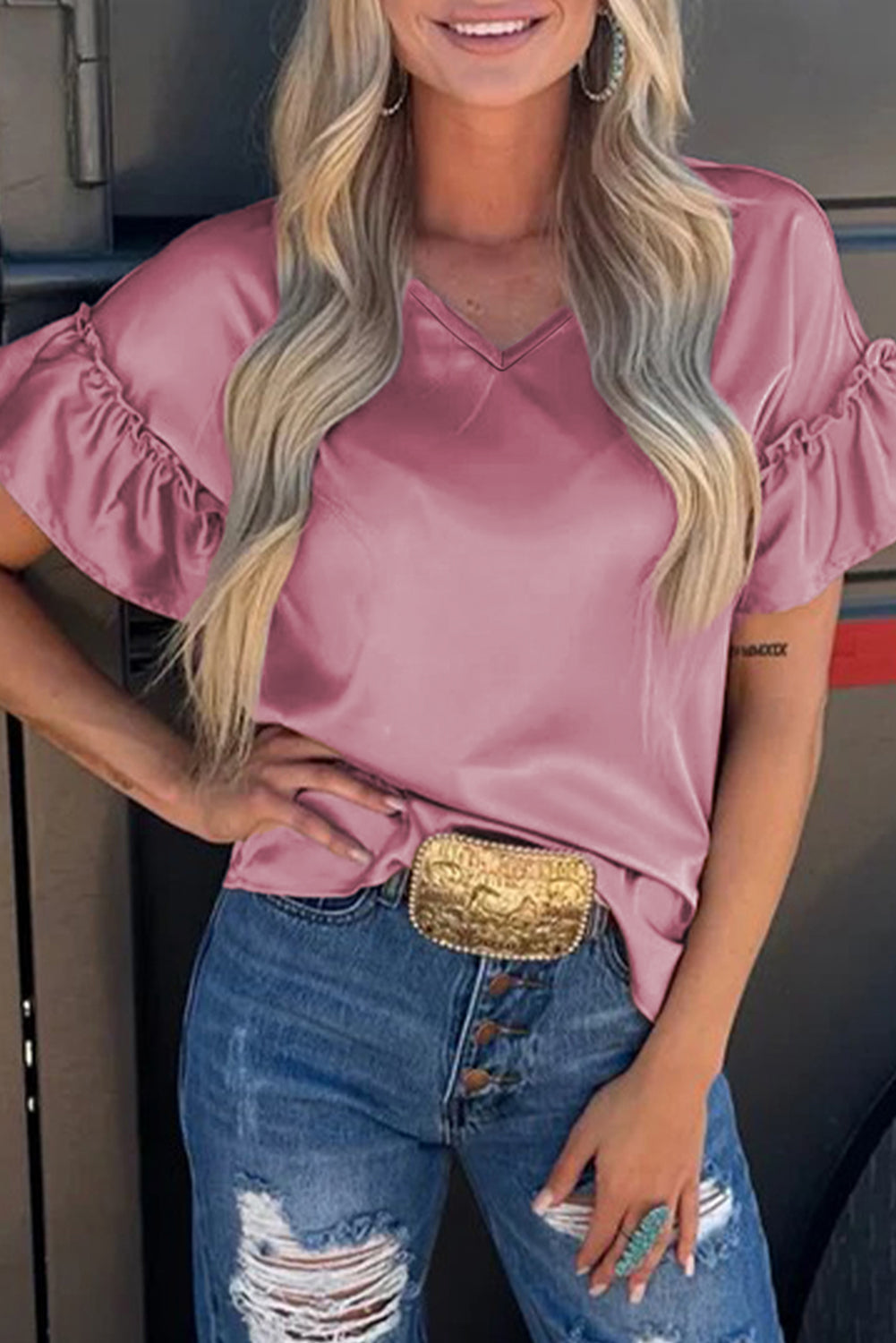 Pink Ruffle Sleeve Top