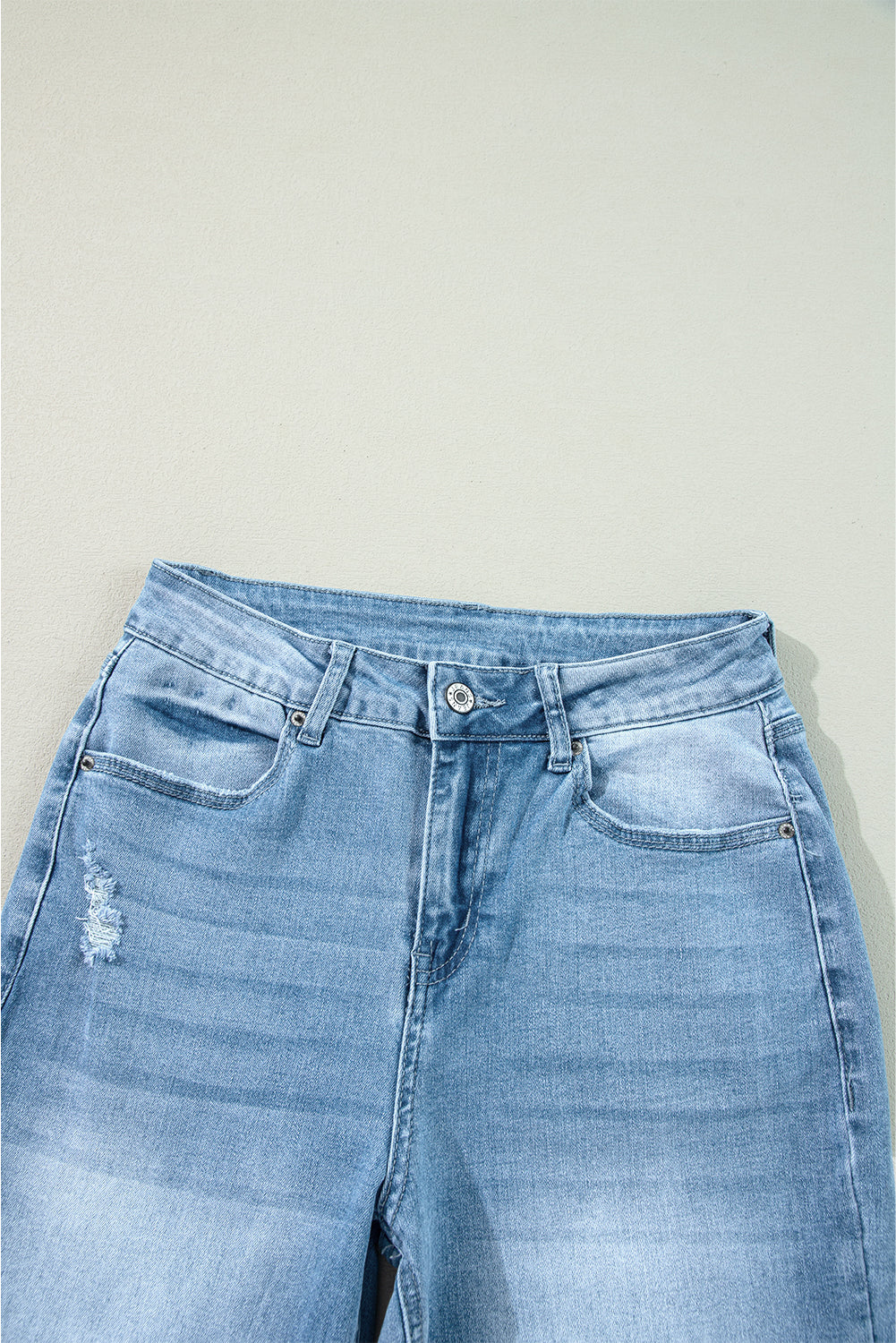 Medium Wash High Rise Slit Straight Leg Jeans