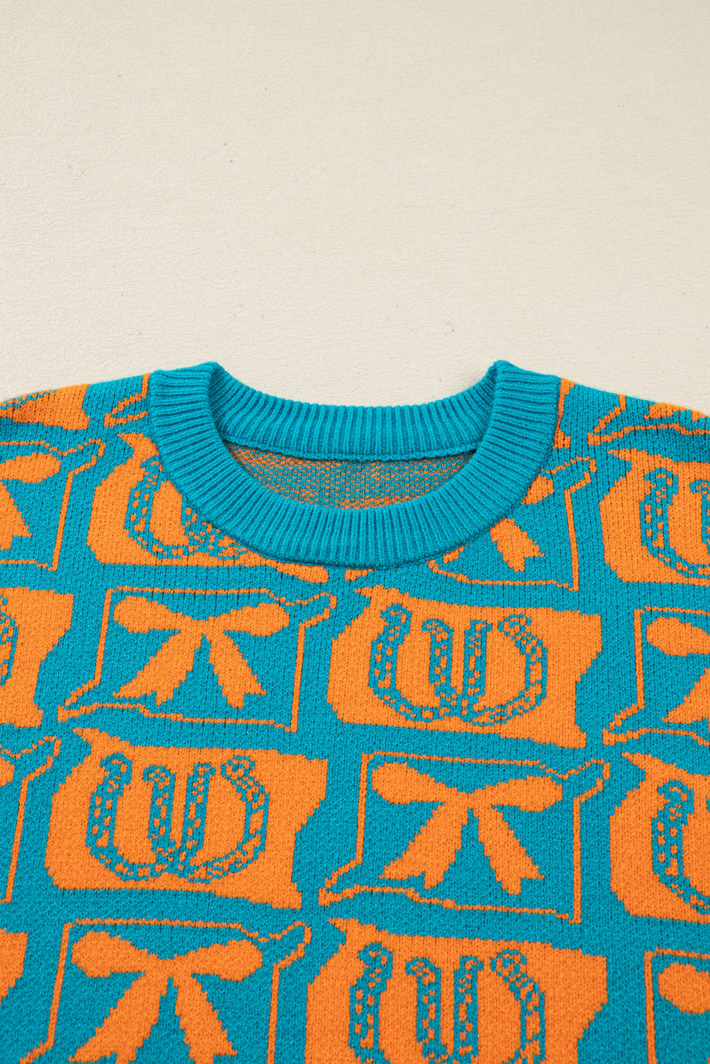 Light Blue Bows & Horseshoes Pattern Sweater