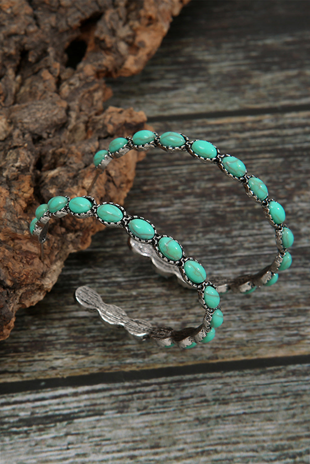 Turquoise Gem Retro Hoop Earrings