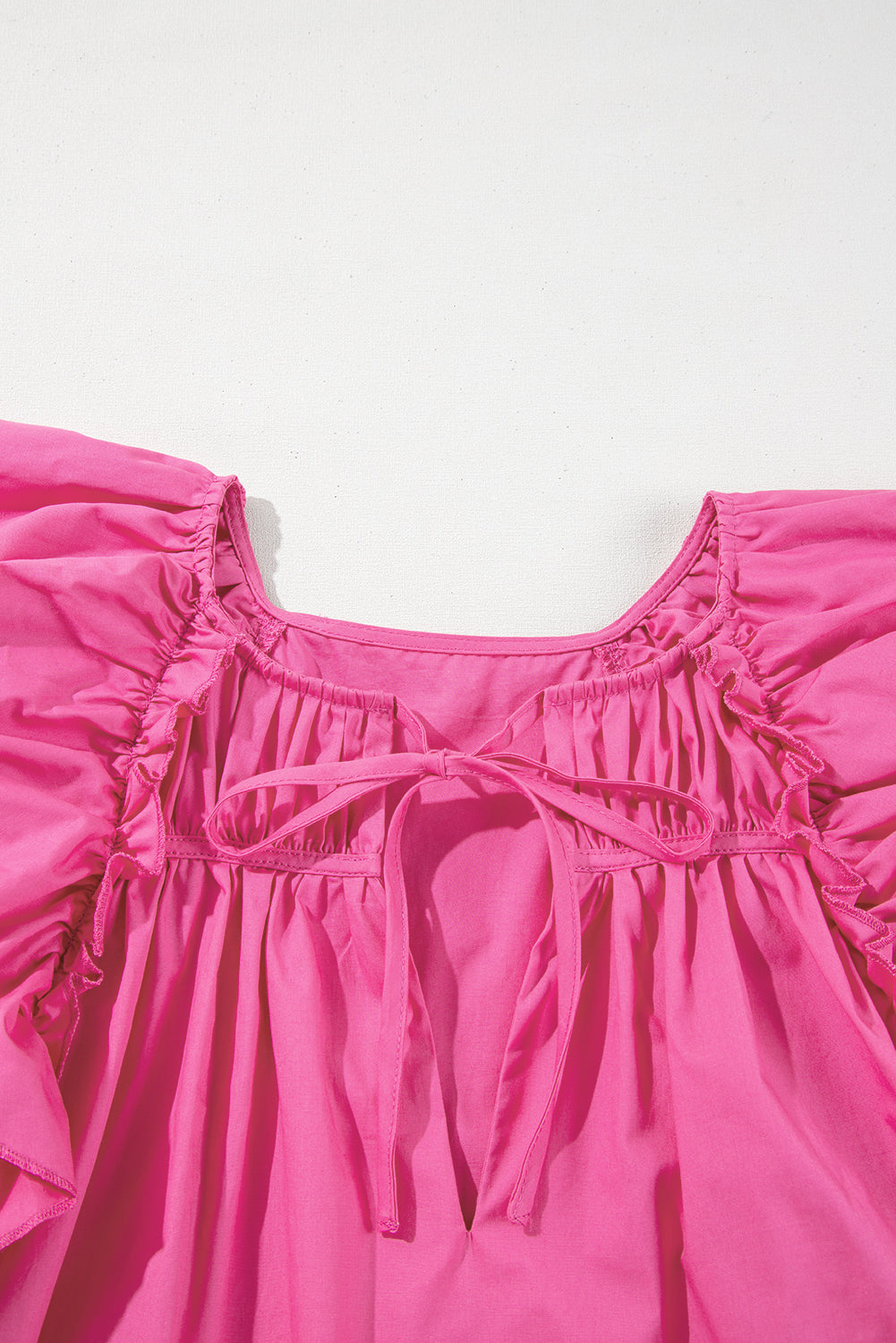 Pink Tie up V Neck Ruffled Sleeve Blouse