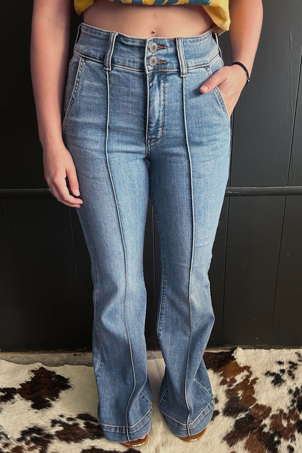 ‘Jessica’ High Waist Piping Trim Bootcut Jeans