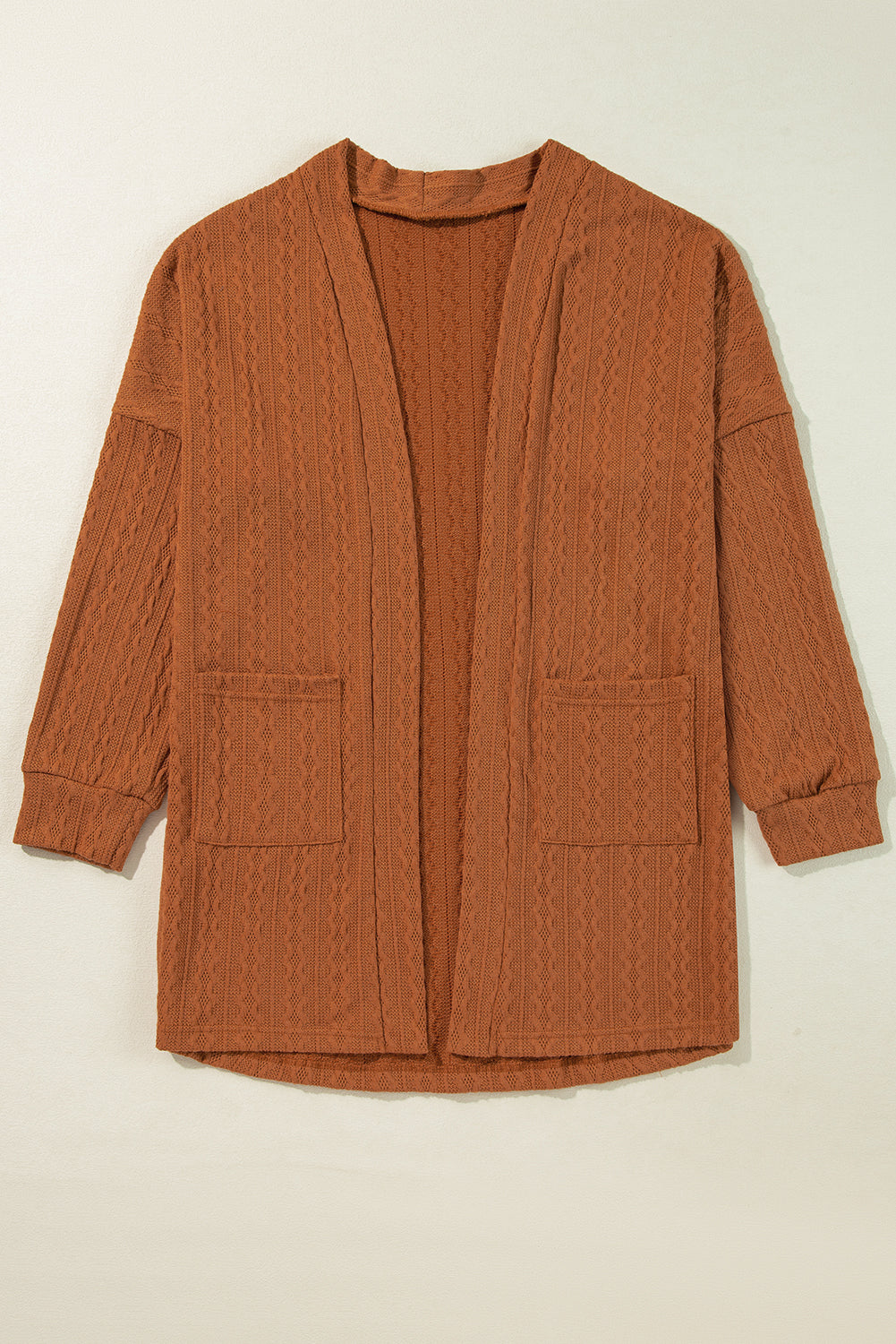 Chestnut Textured Knit Open Front Cardigan