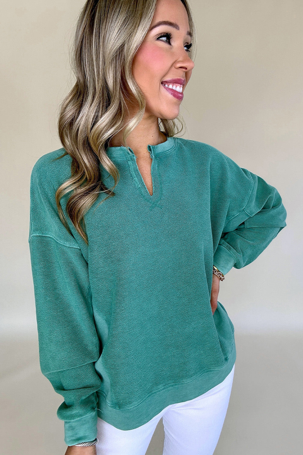Teal Notched Neck Sweatshirt
