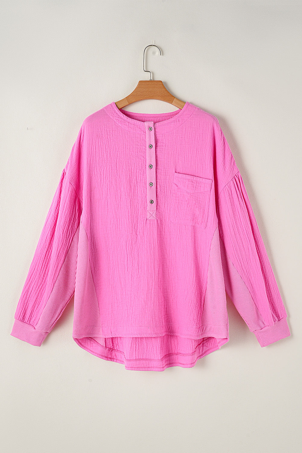 Pink Half Button Plus Size Top