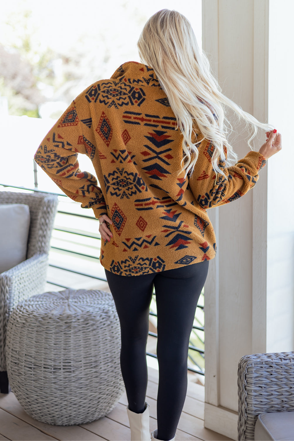 Brown Western Aztec Fleece Shacket