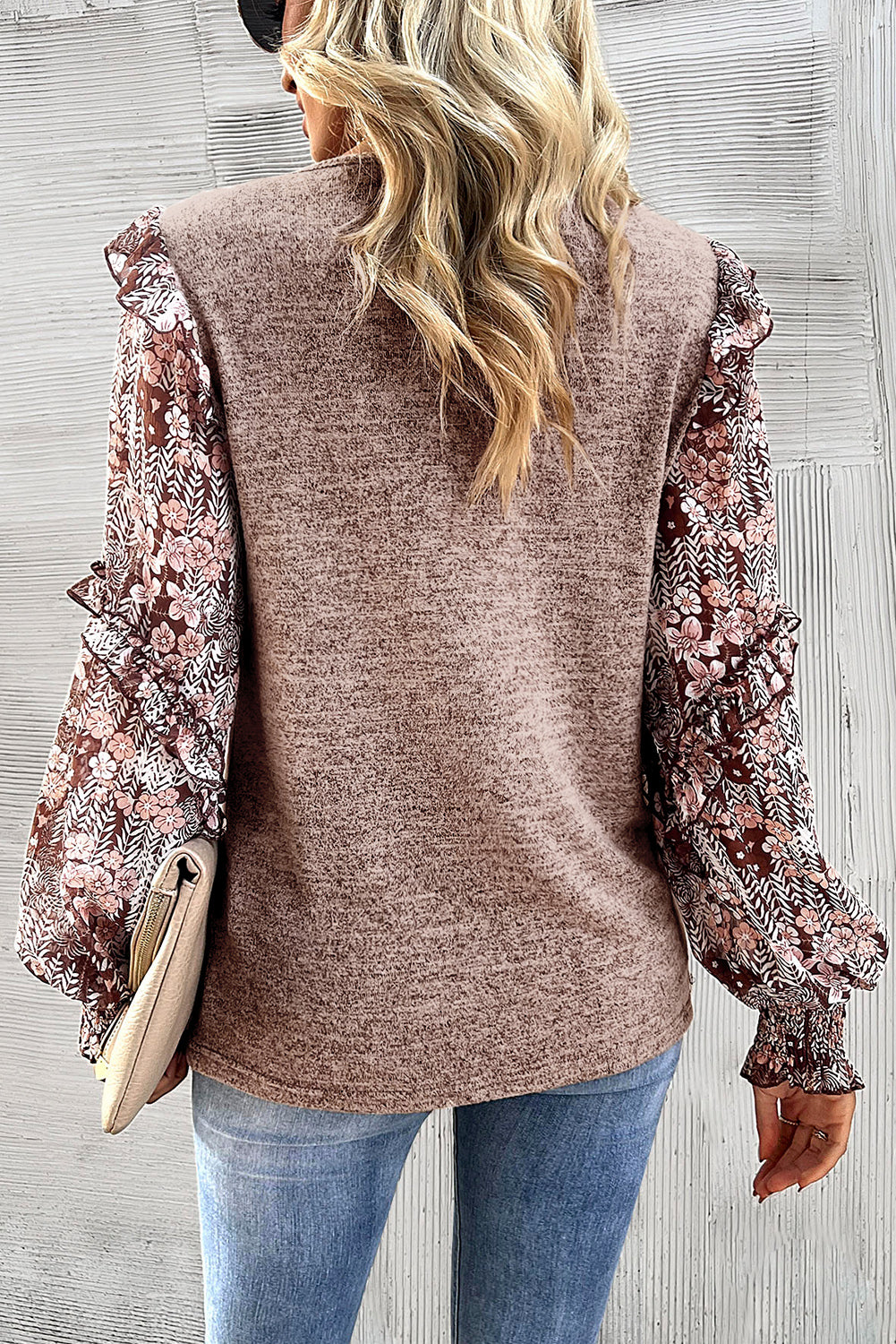 Chestnut Ruffle Floral Sleeve Blouse