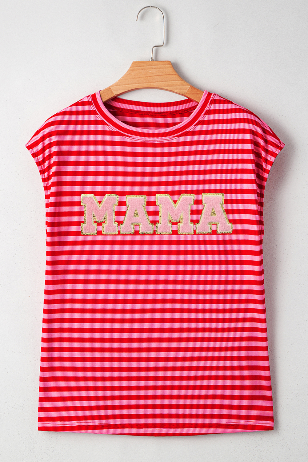 Red Stripe ‘MAMA’ Graphic Cap Sleeve T Shirt