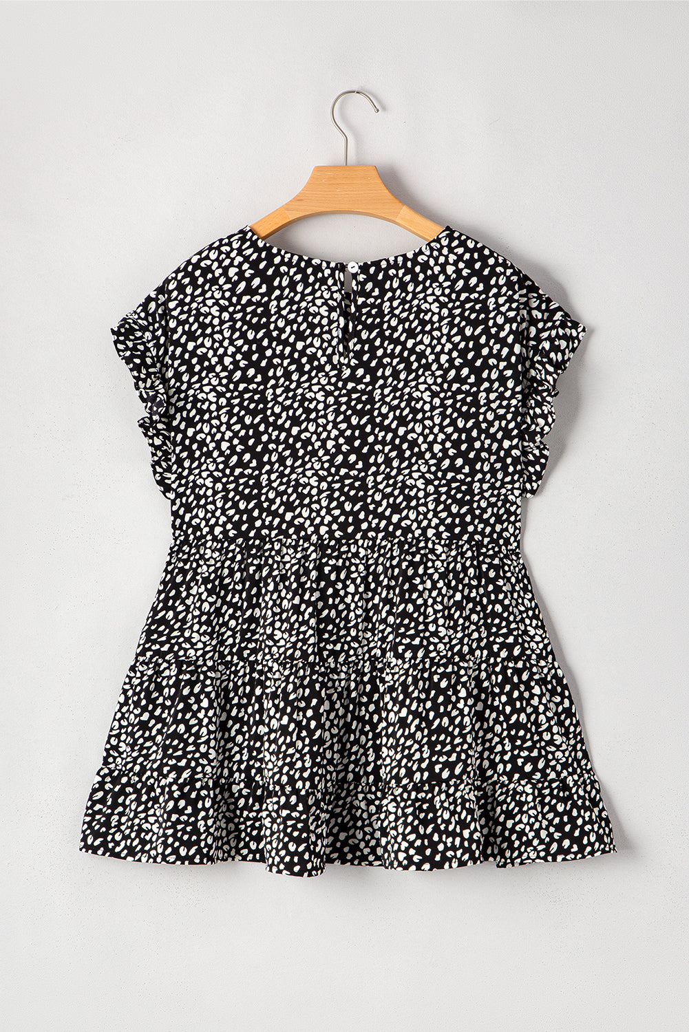 Black Leopard Print Ruffled Plus Size Blouse