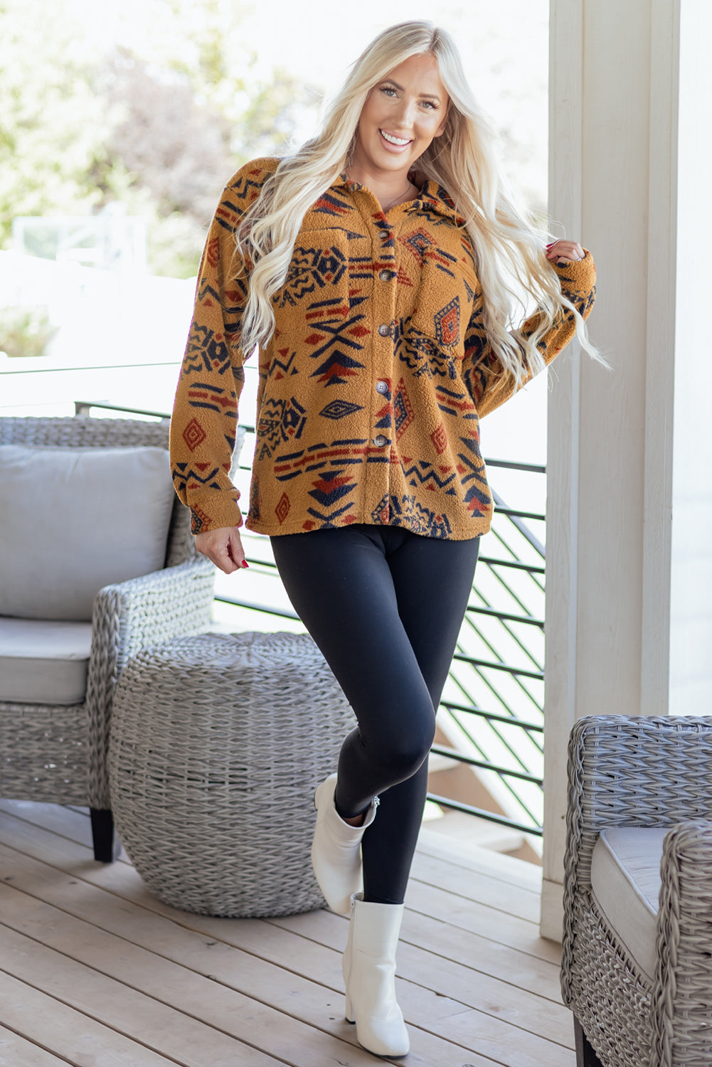 Brown Western Aztec Fleece Shacket