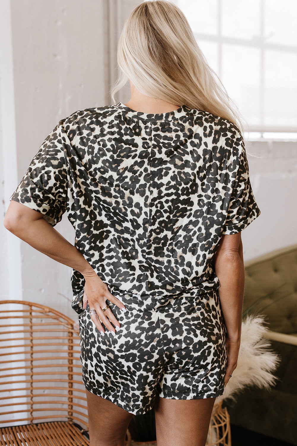 Cheetah Print Casual Tee and Shorts Lounge Set