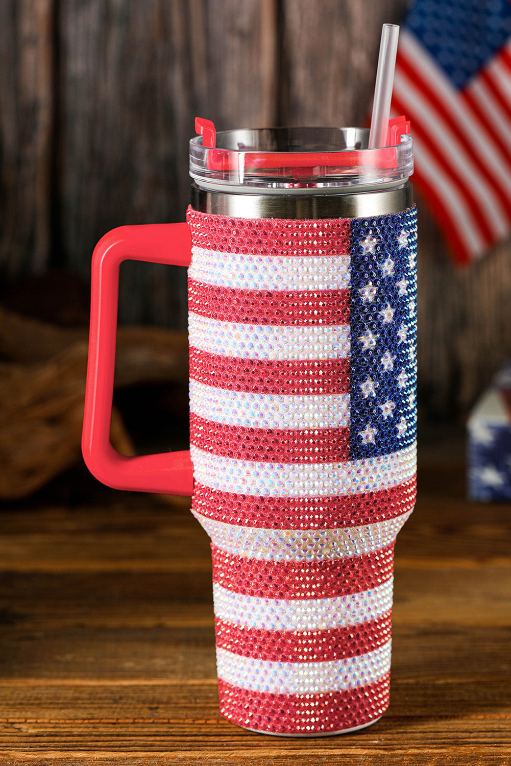 Rhinestone American Flag Print 40oz Tumbler