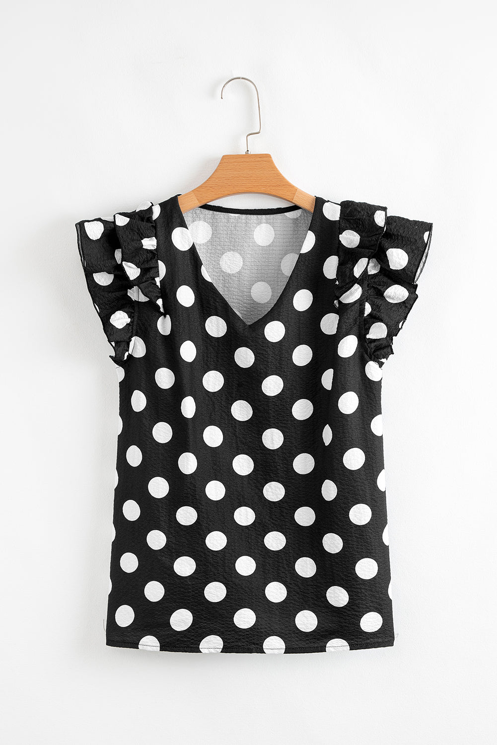 Black Polka Dot Print Ruffled Sleeve Blouse