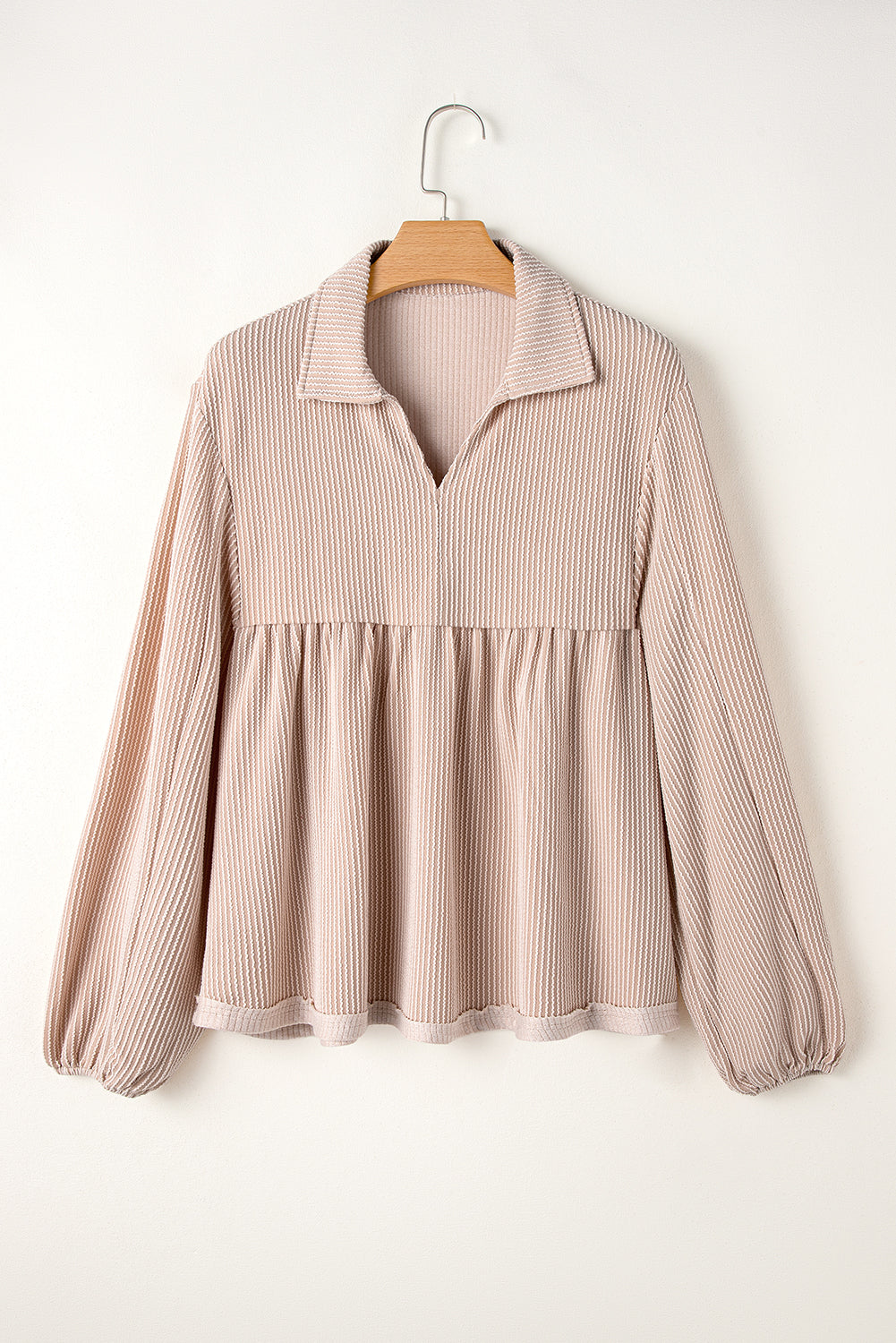 Parchment Corded V Neck Babydoll Blouse