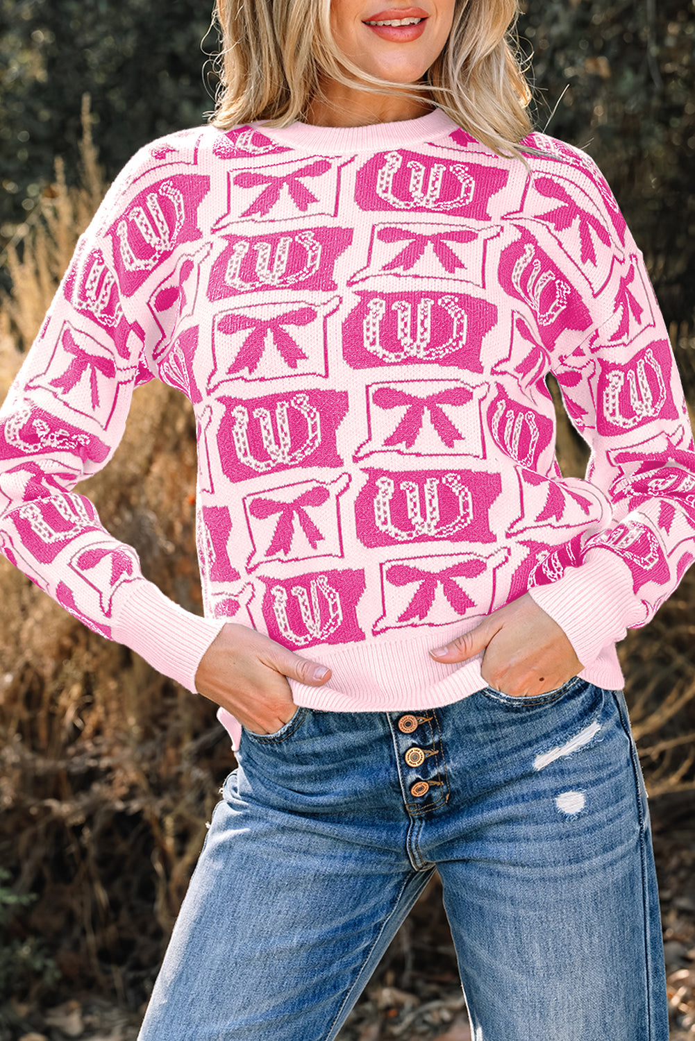 Pink Bows & Horseshoes Pattern Sweater