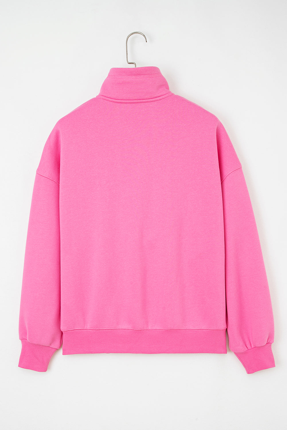 Bright Pink Half Button Drop Shoulder Sweatshirt