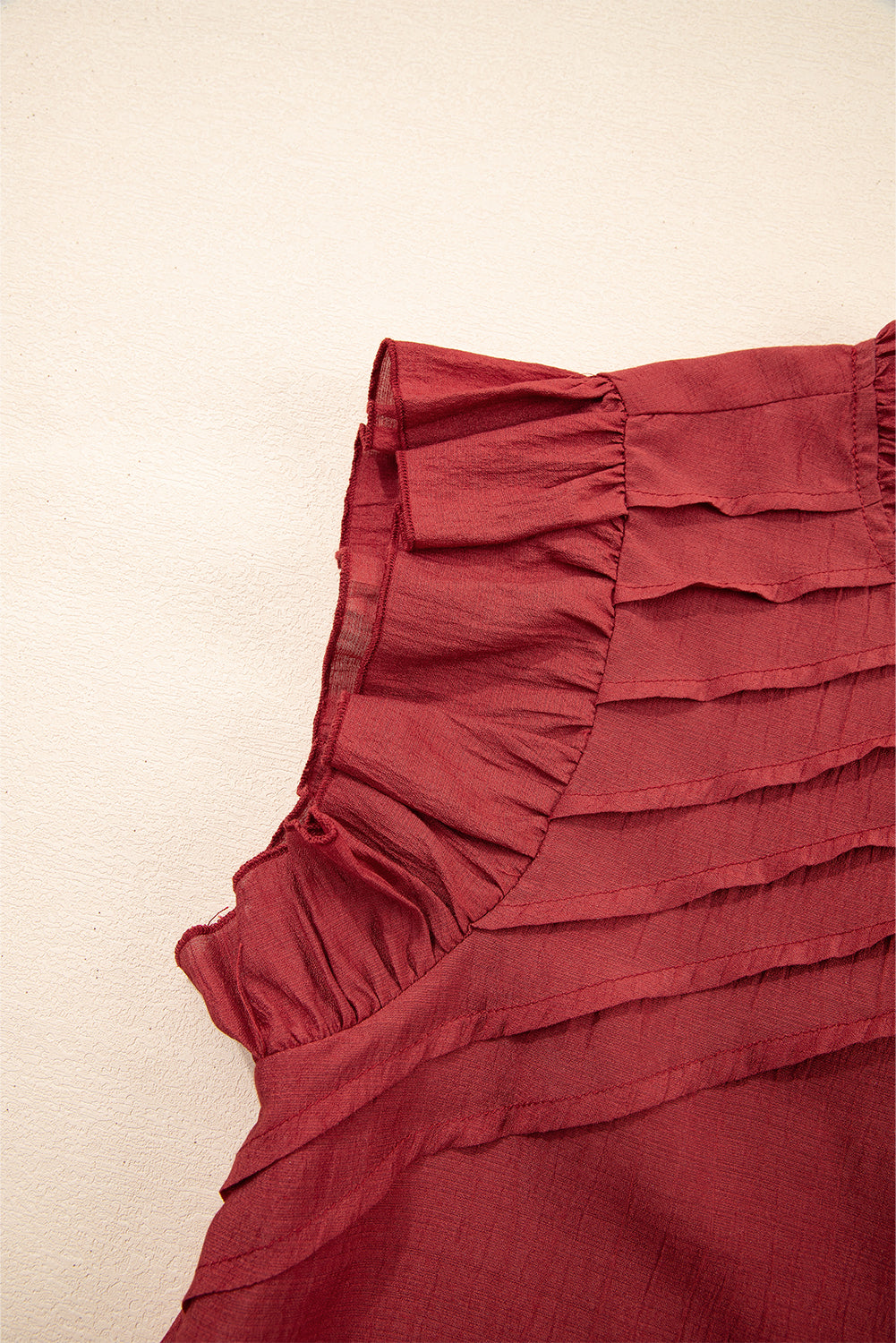Red Pleated Ruffle Short Sleeve Blouse