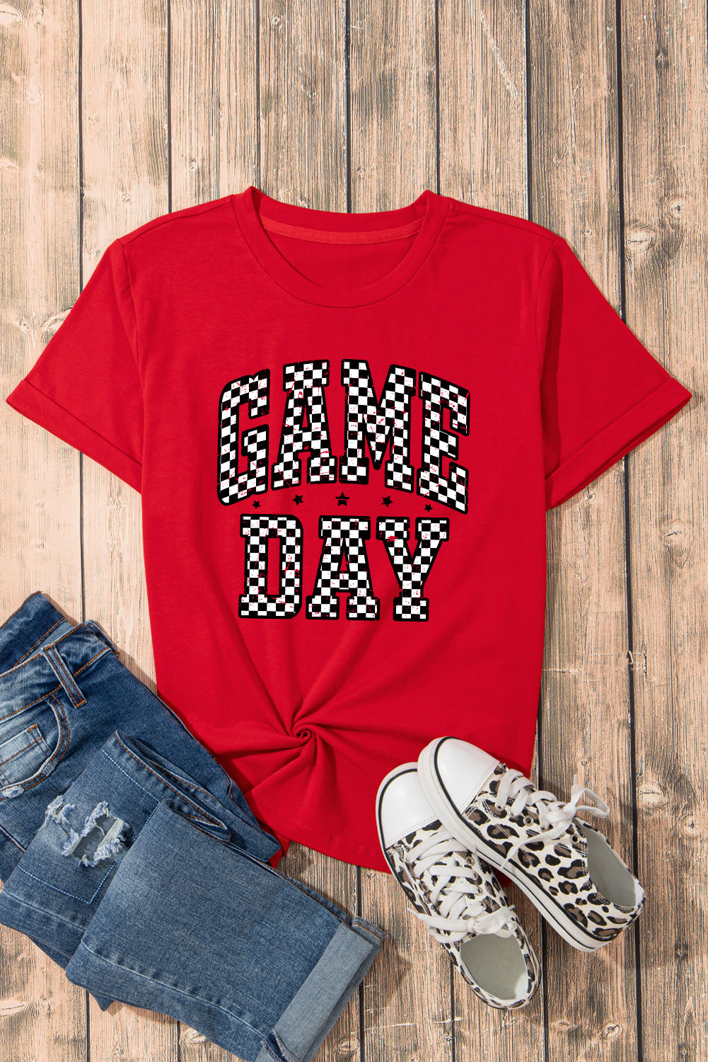 Red Checkered ‘Game Day’ T Shirt
