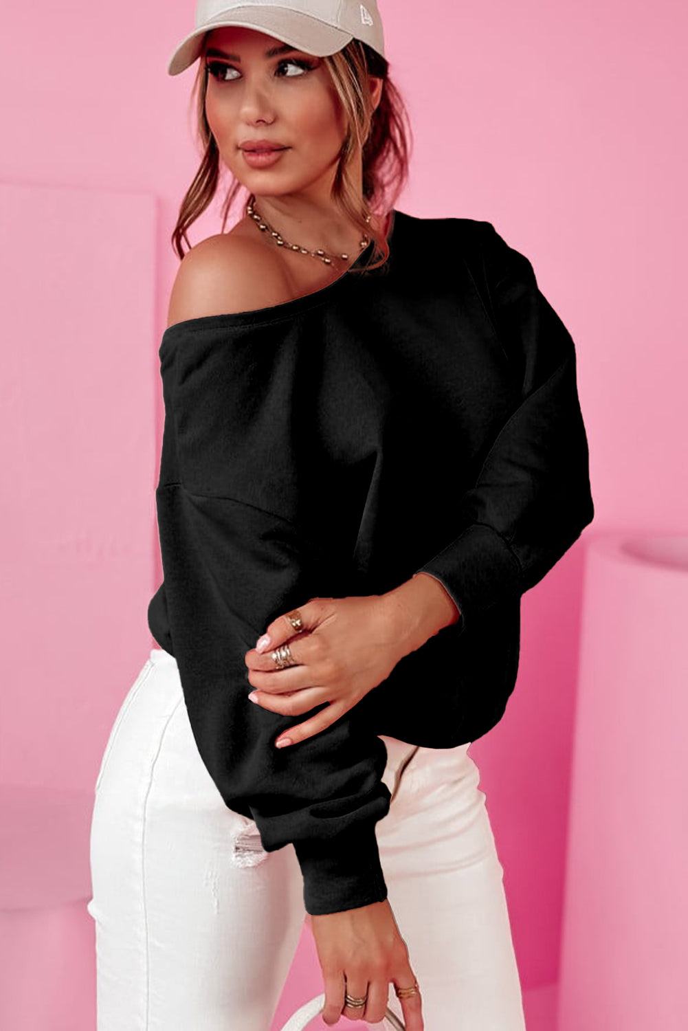 Black Bowknot Round Neck Sweatshirt