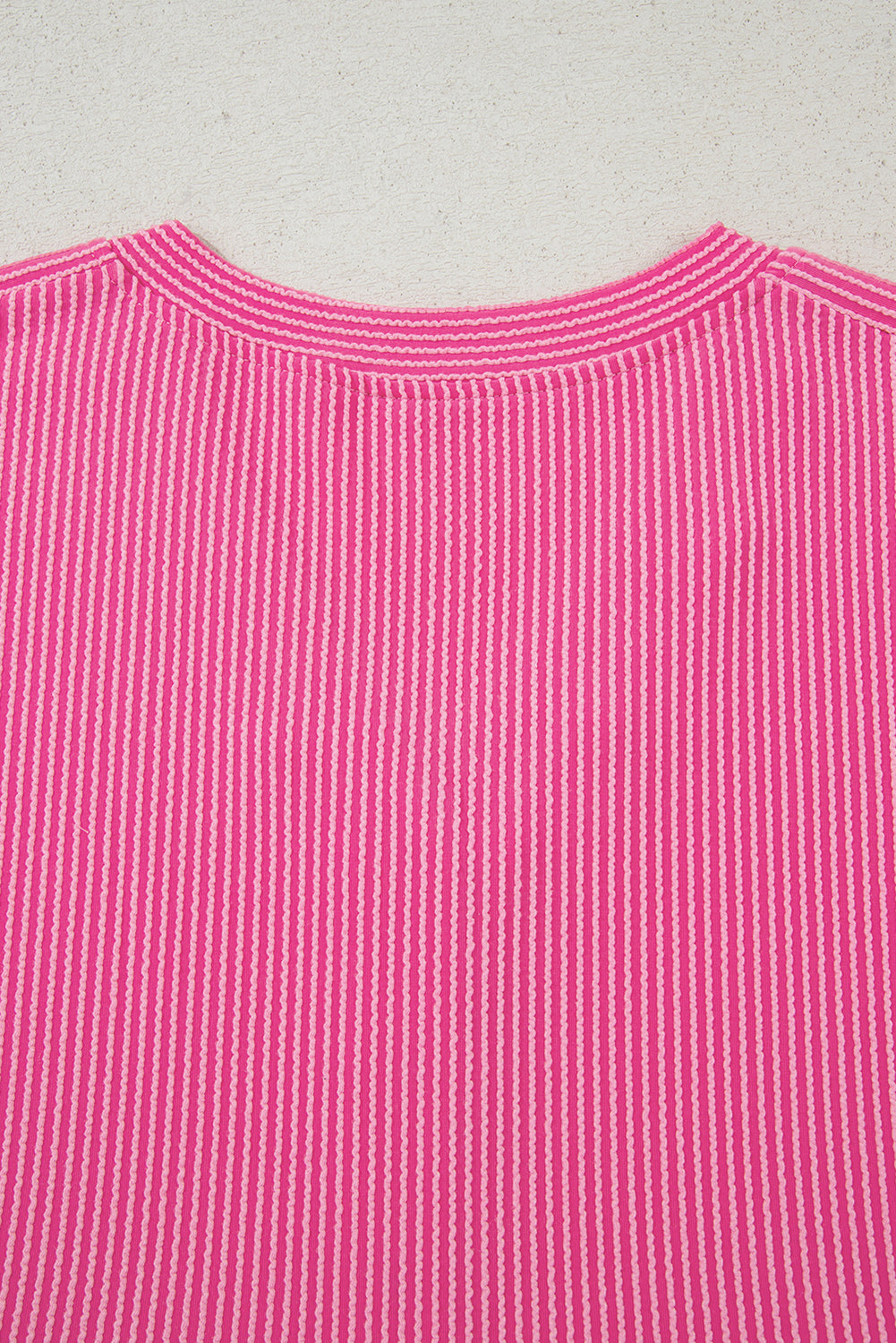 Bright Pink Ribbed Short Sleeve V Neck Romper