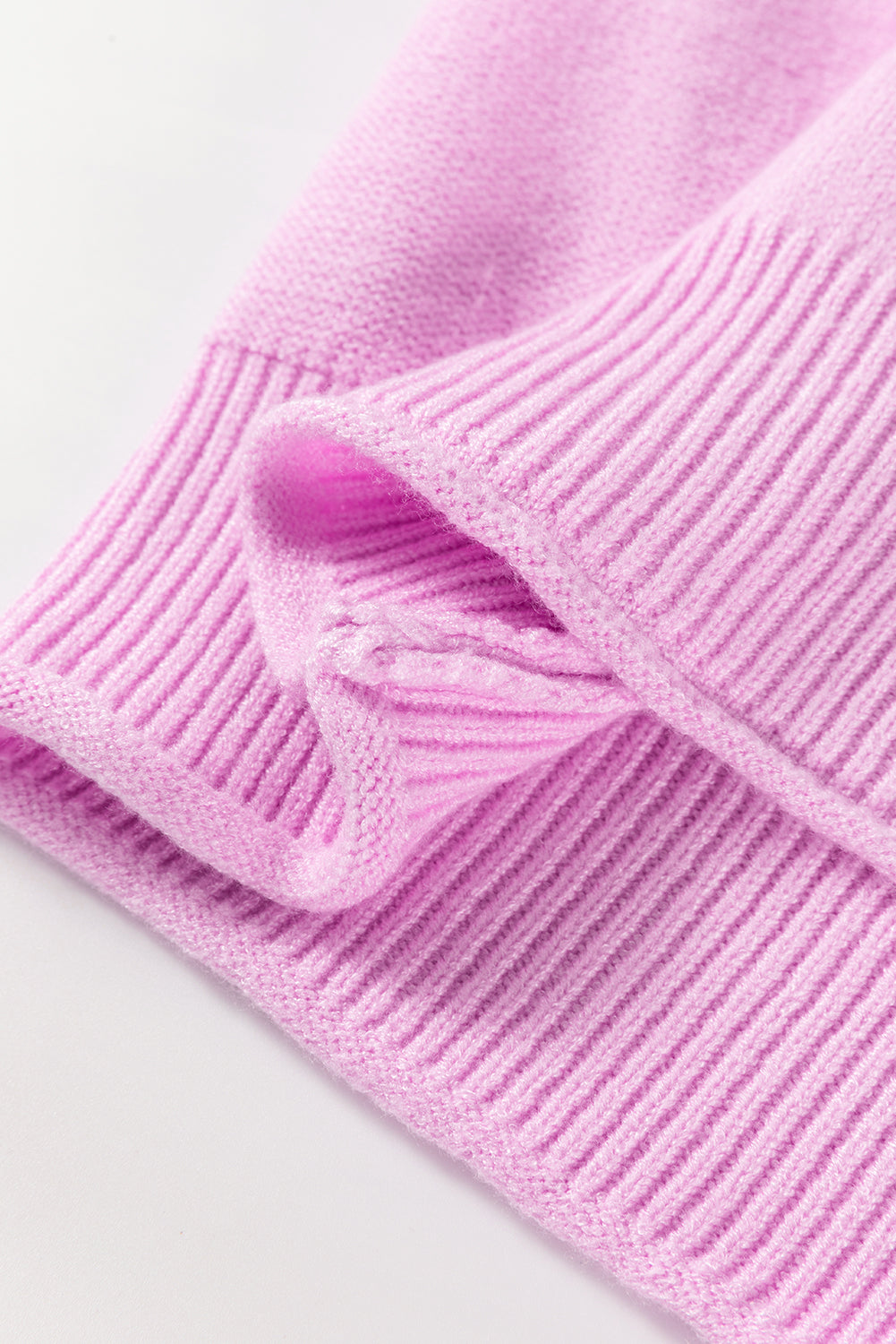 Pink Raw Edge Ribbed Drop Shoulder Sweater