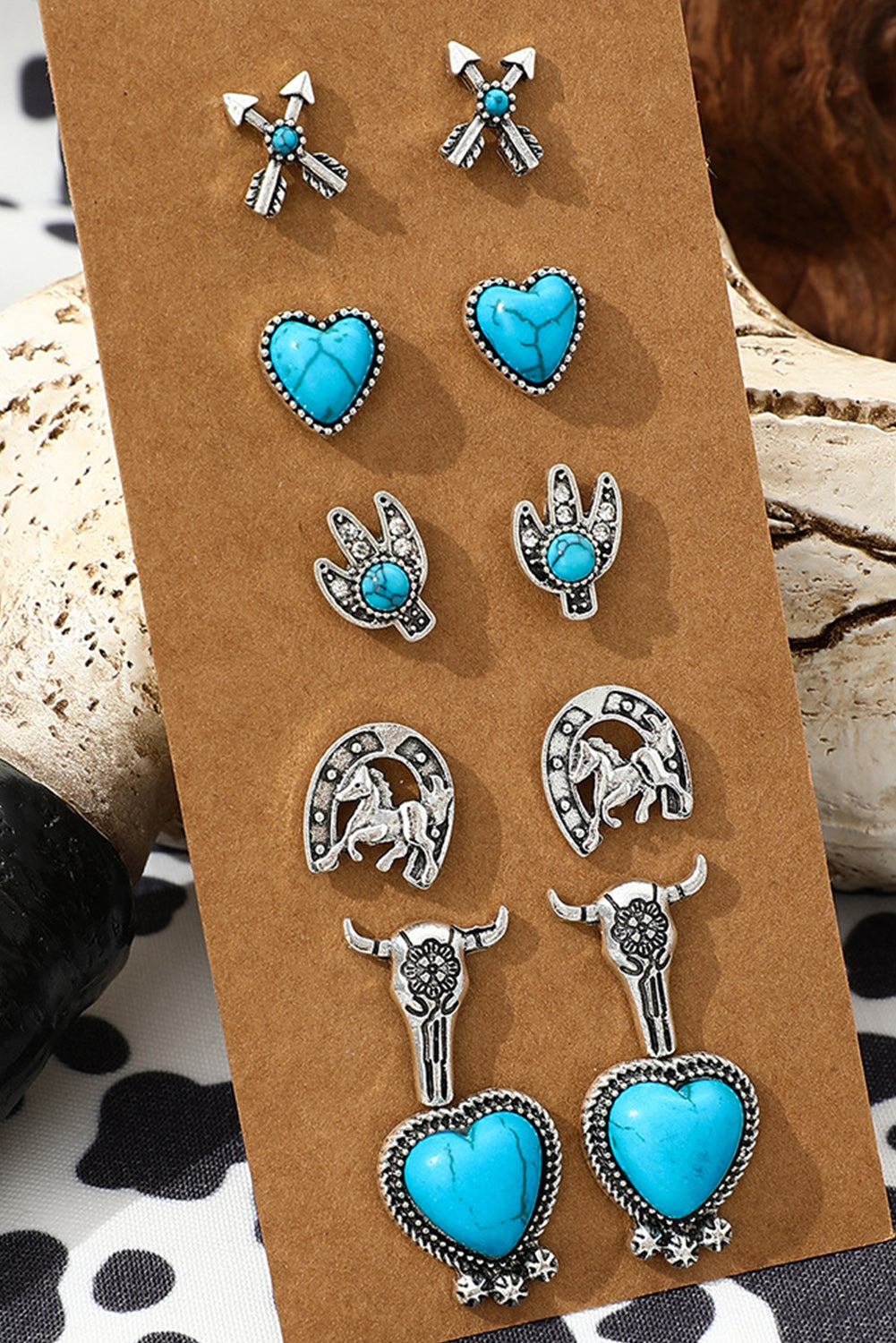 Silver 6 Pairs Western Turquoise Stud Earrings
