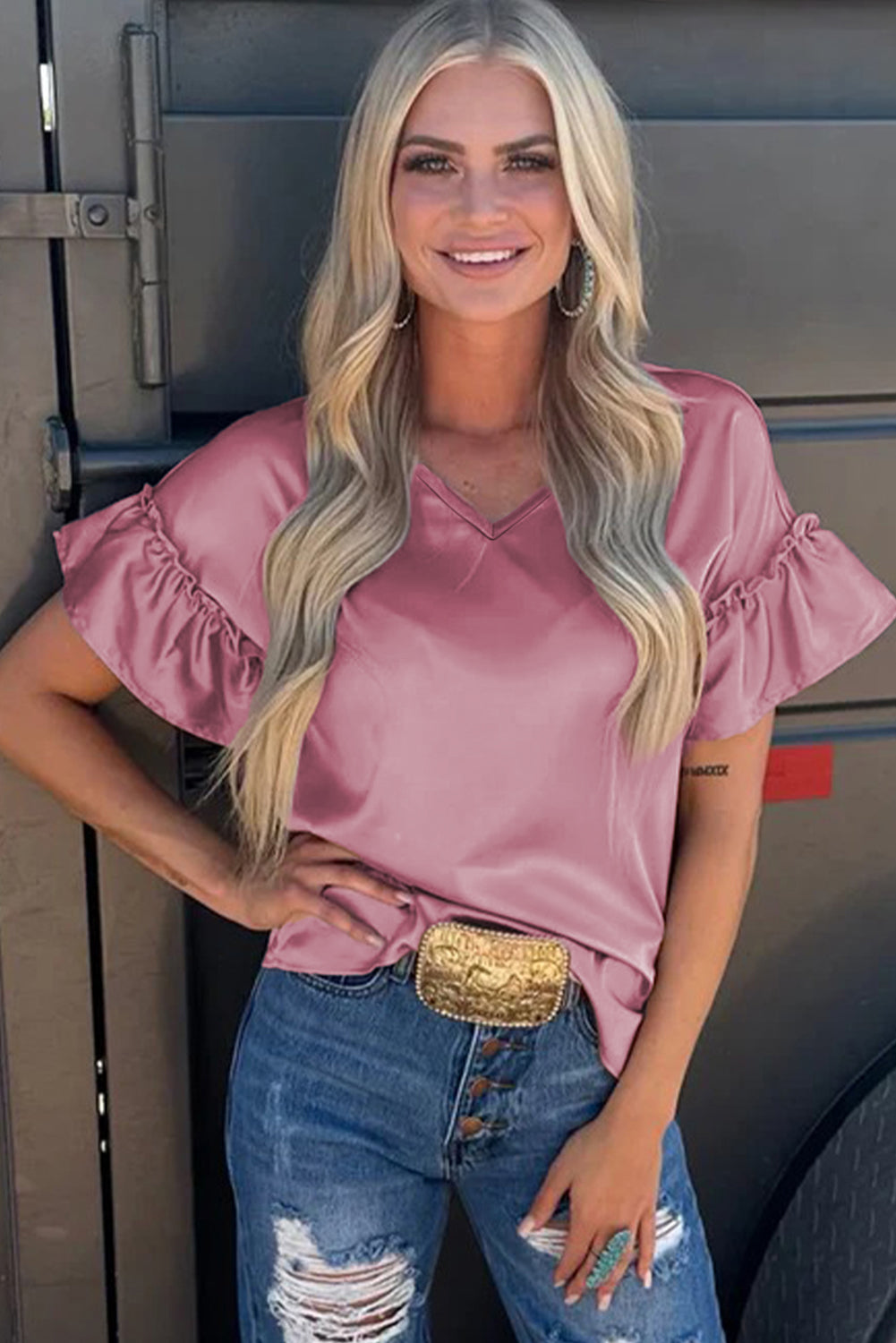 Pink Ruffle Sleeve Top