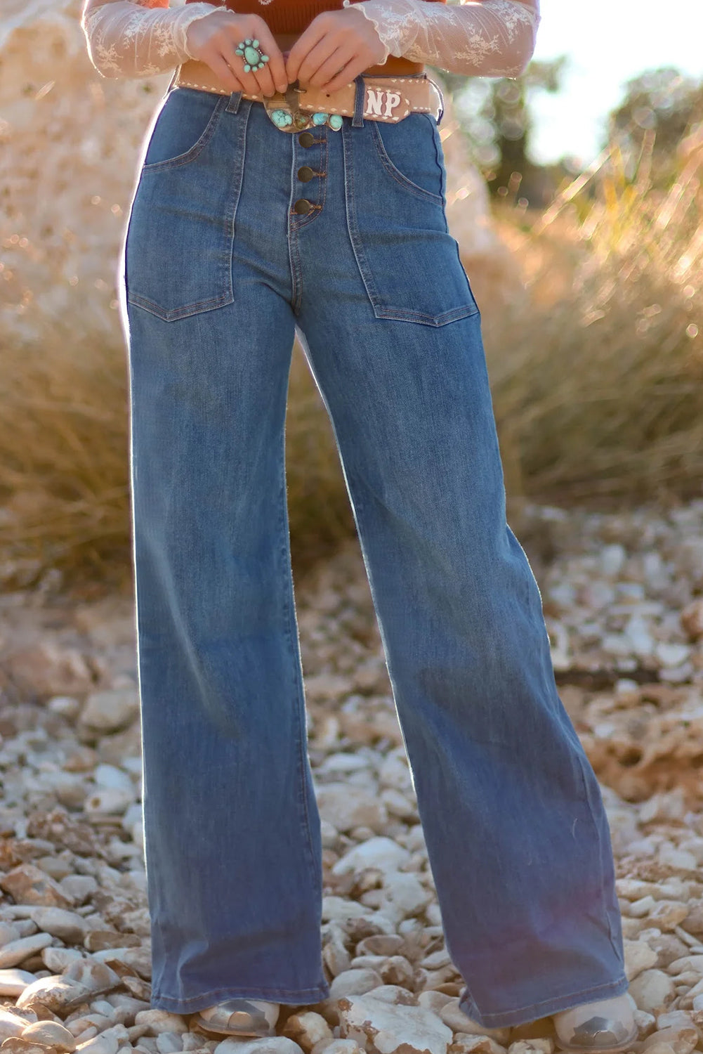 ‘Andrea’ Bareback High Waist Wide Leg Jeans