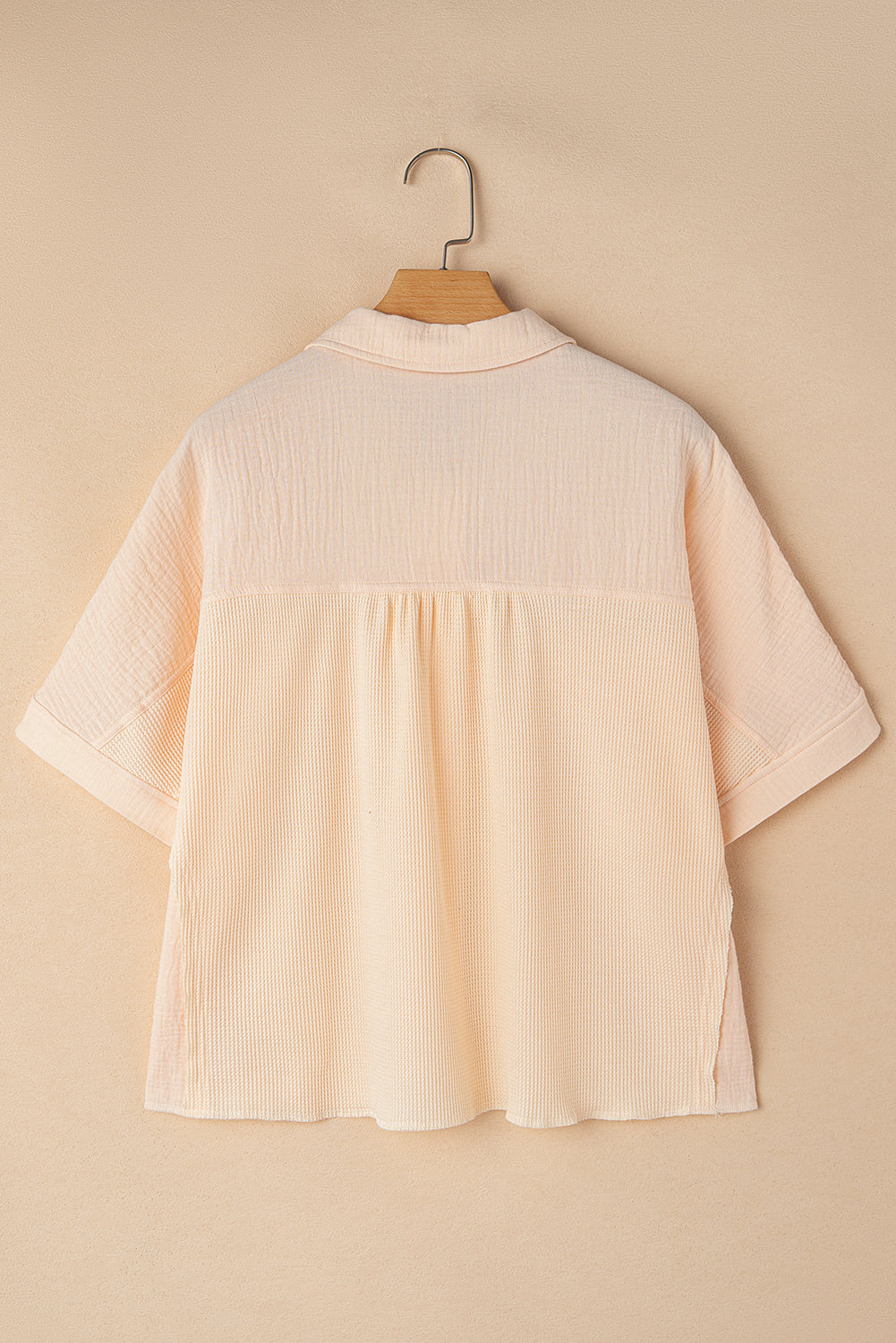 Beige Button Down Waffle Sleeve Shirt
