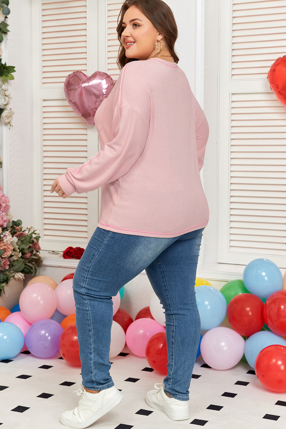 Pink Ribbed Exposed Seam Plus Size Knit Top