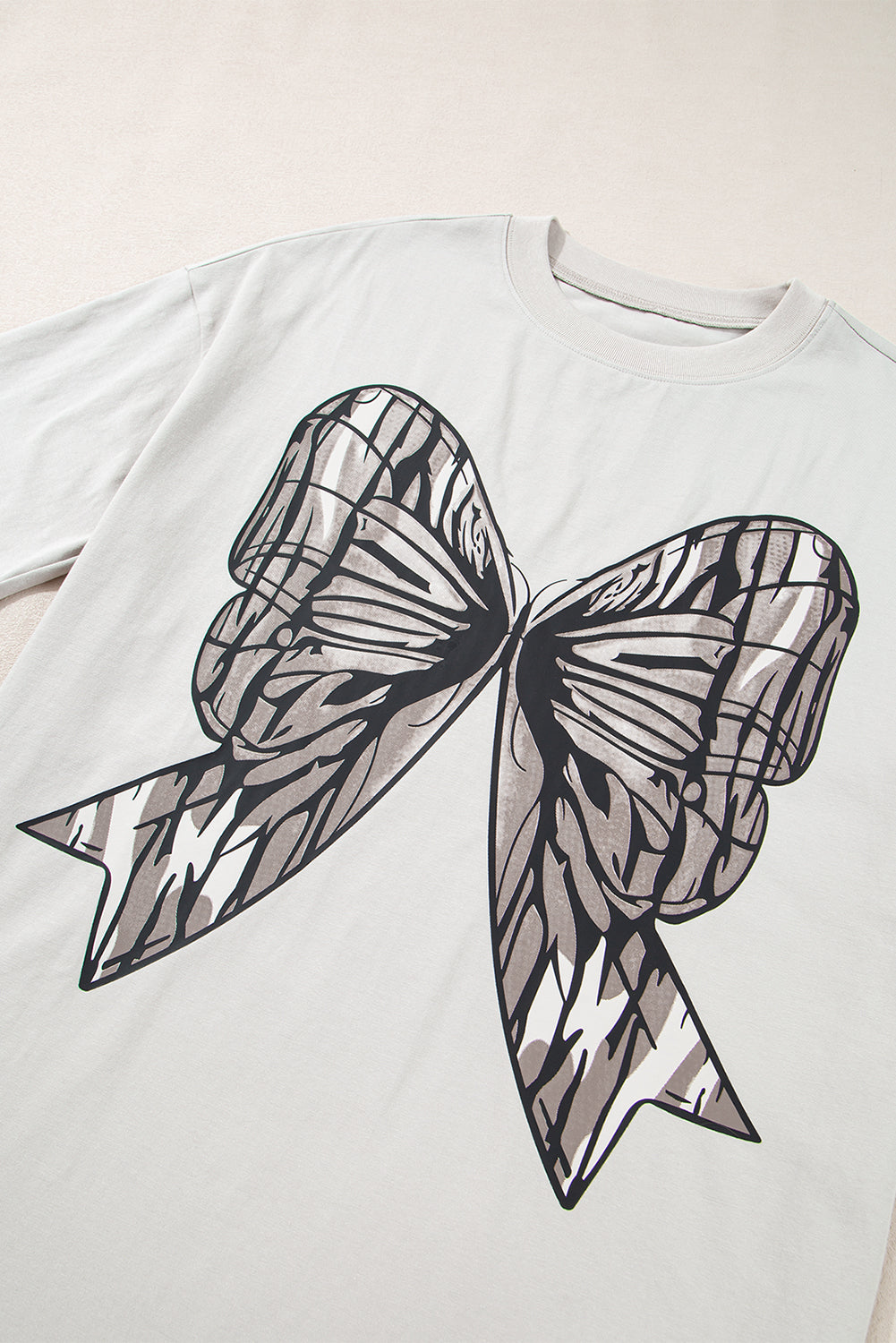 Camo Oversized Bow Printed Drop Shoulder Tee